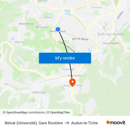 Belval (Université), Gare Routière to Audun-le-Tiche map