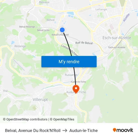 Belval, Avenue Du Rock'N'Roll to Audun-le-Tiche map