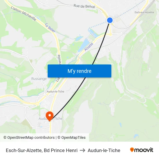 Esch-Sur-Alzette, Bd Prince Henri to Audun-le-Tiche map