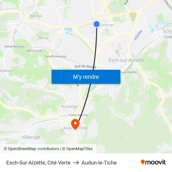 Esch-Sur-Alzette, Cité Verte to Audun-le-Tiche map