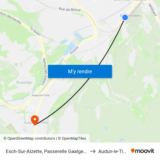 Esch-Sur-Alzette, Passerelle Gaalgebierg to Audun-le-Tiche map