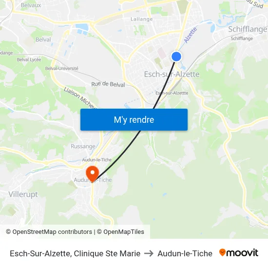 Esch-Sur-Alzette, Clinique Ste Marie to Audun-le-Tiche map