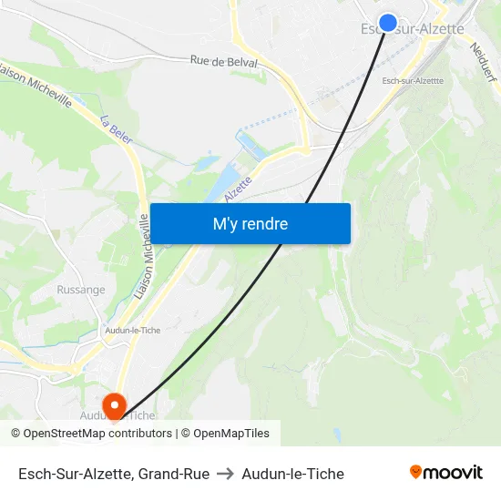 Esch-Sur-Alzette, Grand-Rue to Audun-le-Tiche map