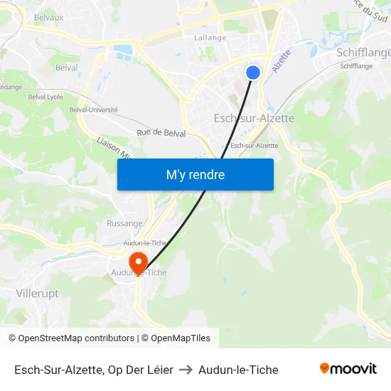 Esch-Sur-Alzette, Op Der Léier to Audun-le-Tiche map
