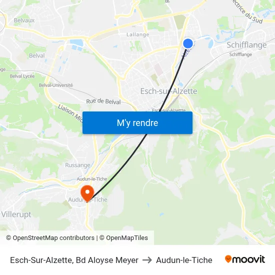 Esch-Sur-Alzette, Bd Aloyse Meyer to Audun-le-Tiche map