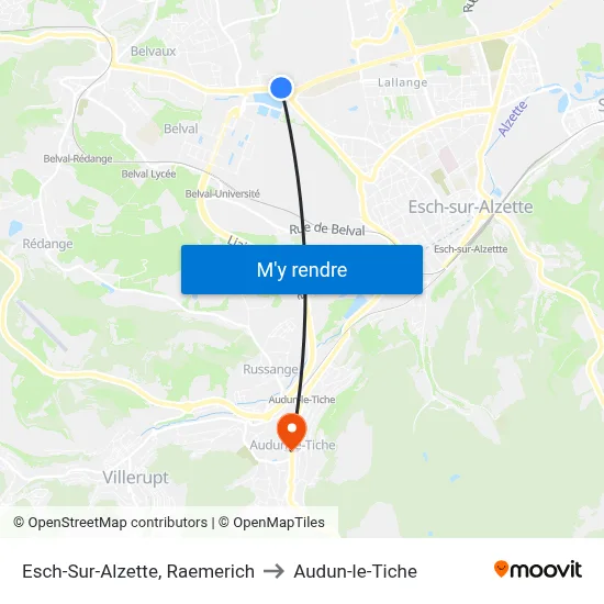 Esch-Sur-Alzette, Raemerich to Audun-le-Tiche map