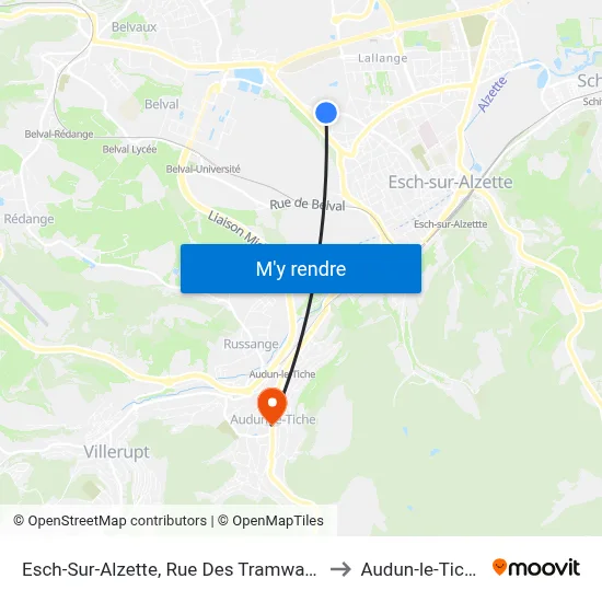 Esch-Sur-Alzette, Rue Des Tramways to Audun-le-Tiche map