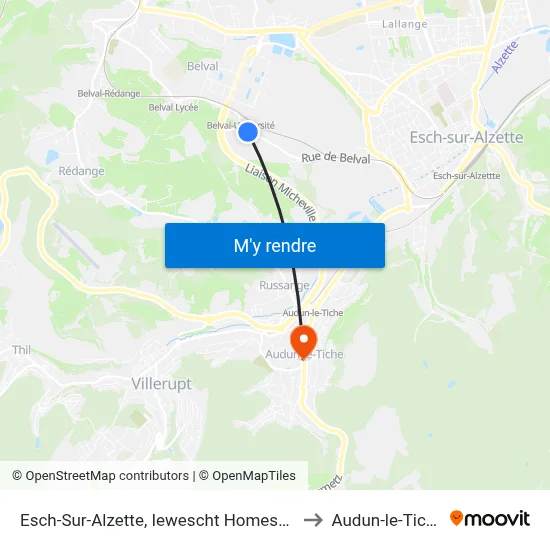 Esch-Sur-Alzette, Iewescht Homescht to Audun-le-Tiche map