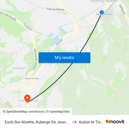 Esch-Sur-Alzette, Auberge De Jeunesse to Audun-le-Tiche map