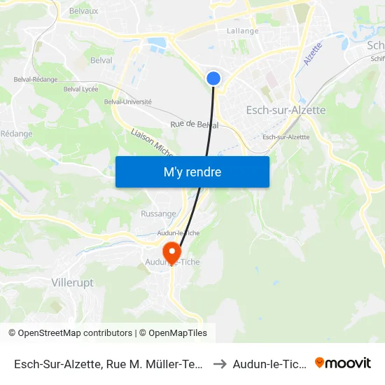 Esch-Sur-Alzette, Rue M. Müller-Tesch to Audun-le-Tiche map