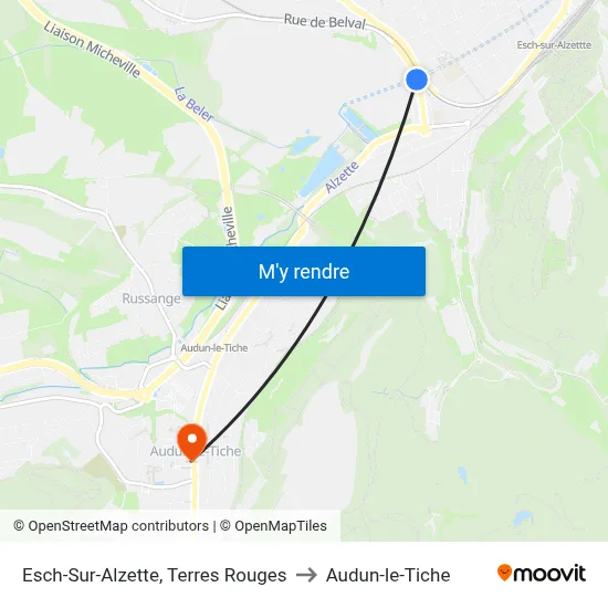 Esch-Sur-Alzette, Terres Rouges to Audun-le-Tiche map