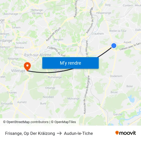 Frisange, Op Der Kräizong to Audun-le-Tiche map
