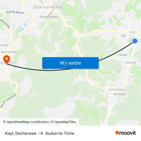 Kayl, Eecherwee to Audun-le-Tiche map