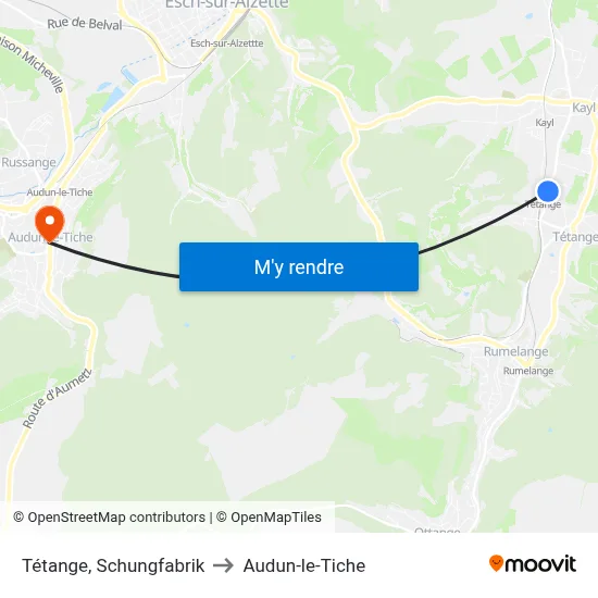 Tétange, Schungfabrik to Audun-le-Tiche map