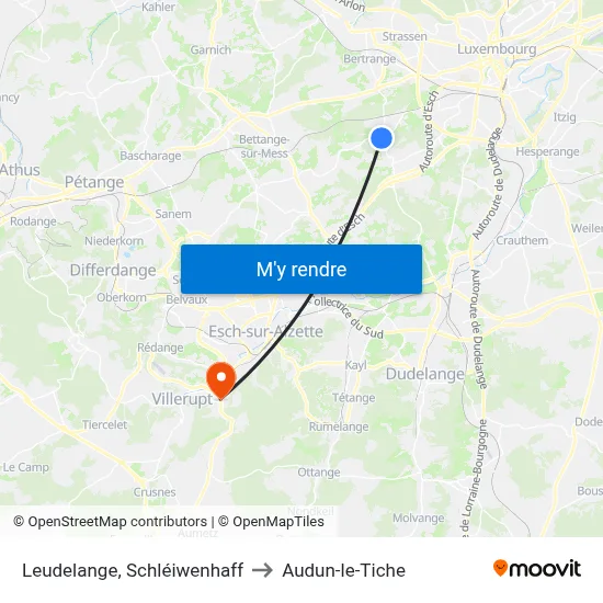 Leudelange, Schléiwenhaff to Audun-le-Tiche map