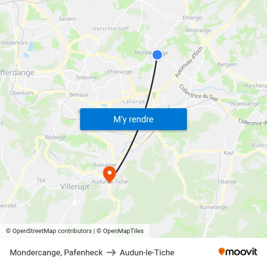 Mondercange, Pafenheck to Audun-le-Tiche map