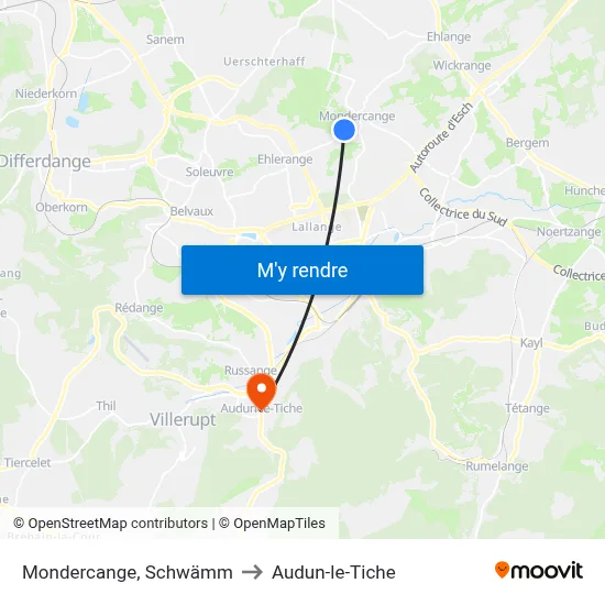 Mondercange, Schwämm to Audun-le-Tiche map