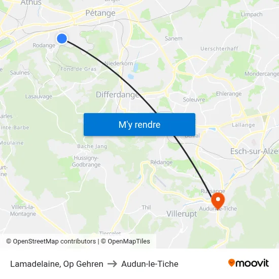 Lamadelaine, Op Gehren to Audun-le-Tiche map