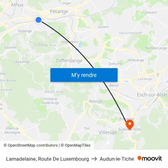 Lamadelaine, Route De Luxembourg to Audun-le-Tiche map