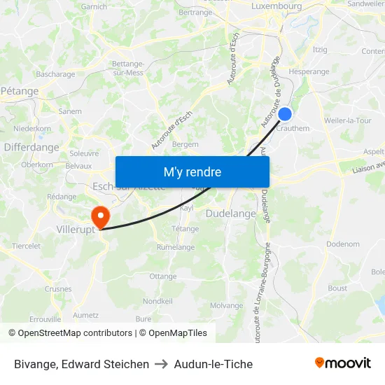 Bivange, Edward Steichen to Audun-le-Tiche map