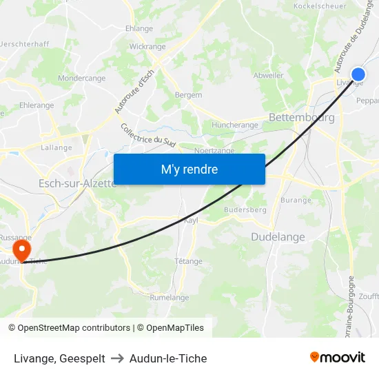 Livange, Geespelt to Audun-le-Tiche map