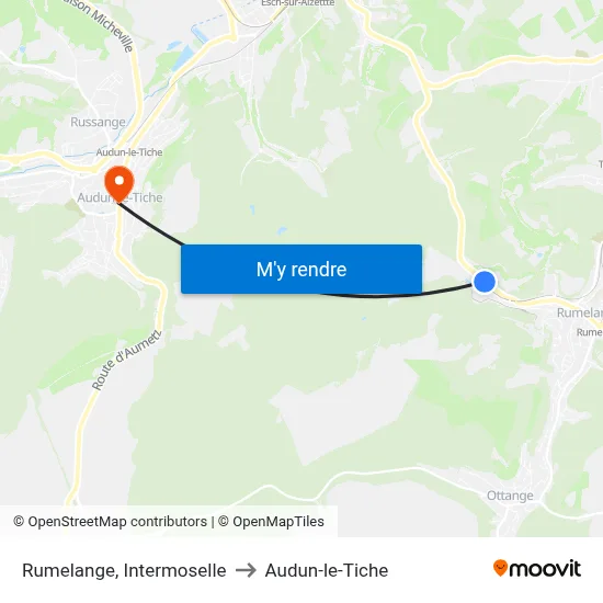 Rumelange, Intermoselle to Audun-le-Tiche map