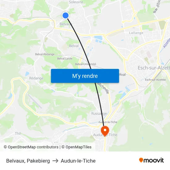 Belvaux, Pakebierg to Audun-le-Tiche map