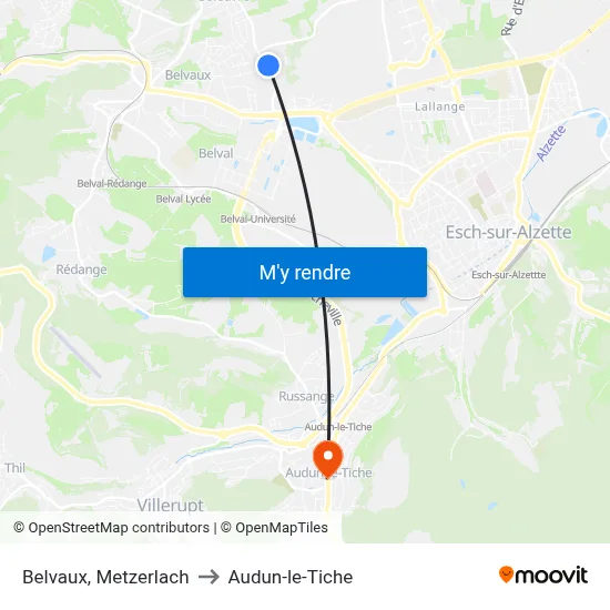 Belvaux, Metzerlach to Audun-le-Tiche map