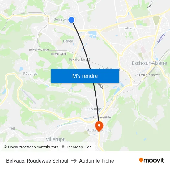 Belvaux, Roudewee Schoul to Audun-le-Tiche map