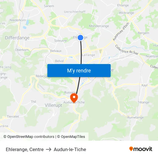 Ehlerange, Centre to Audun-le-Tiche map