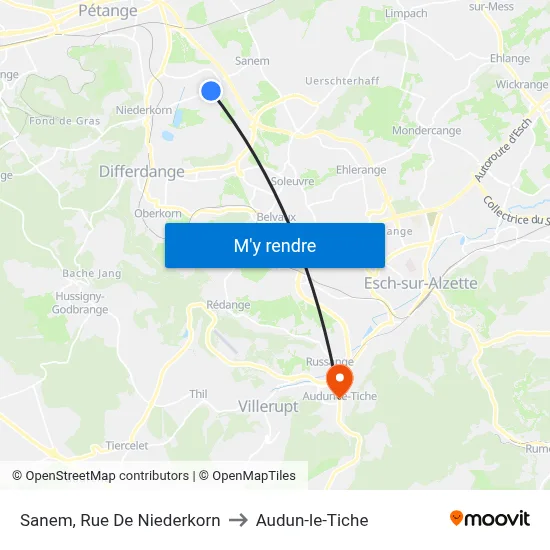 Sanem, Rue De Niederkorn to Audun-le-Tiche map