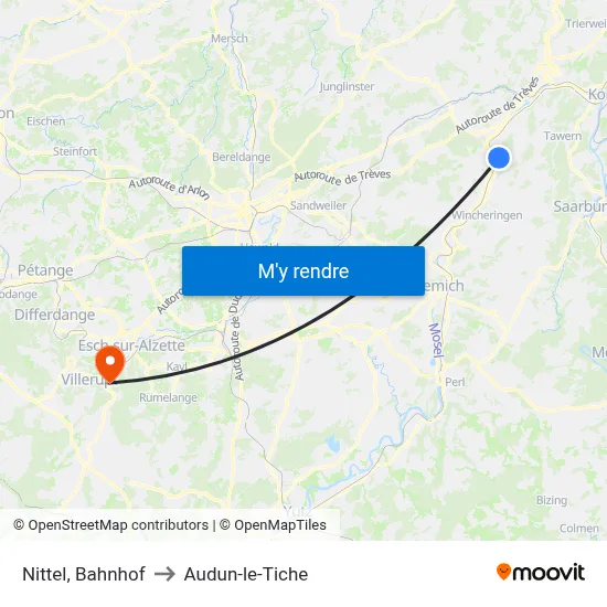 Nittel, Bahnhof to Audun-le-Tiche map