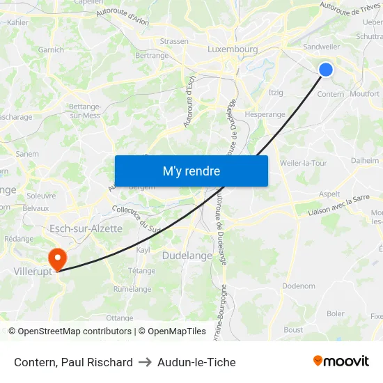 Contern, Paul Rischard to Audun-le-Tiche map