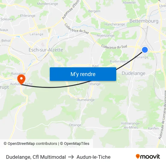 Dudelange, Cfl Multimodal to Audun-le-Tiche map