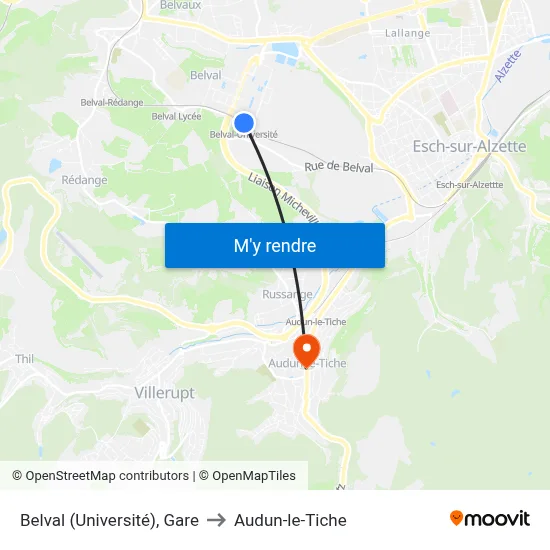 Belval (Université), Gare to Audun-le-Tiche map