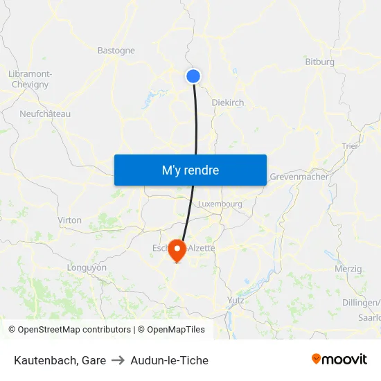 Kautenbach, Gare to Audun-le-Tiche map