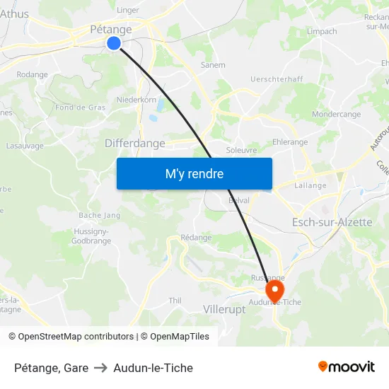 Pétange, Gare to Audun-le-Tiche map