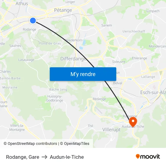 Rodange, Gare to Audun-le-Tiche map