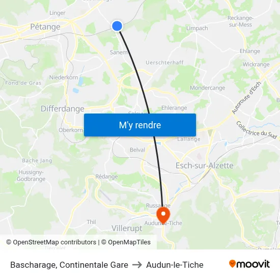 Bascharage, Continentale Gare to Audun-le-Tiche map