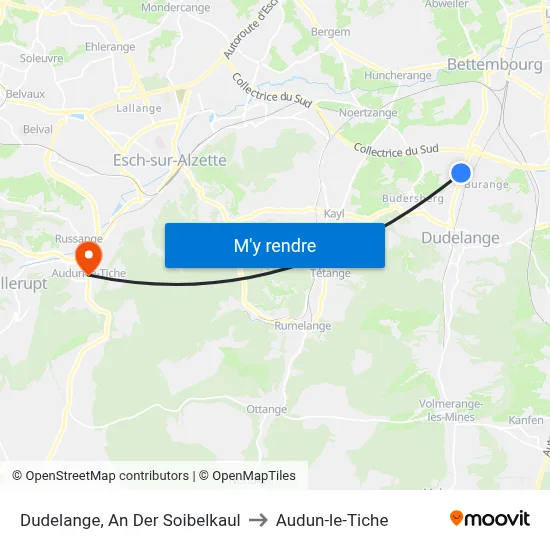 Dudelange, An Der Soibelkaul to Audun-le-Tiche map