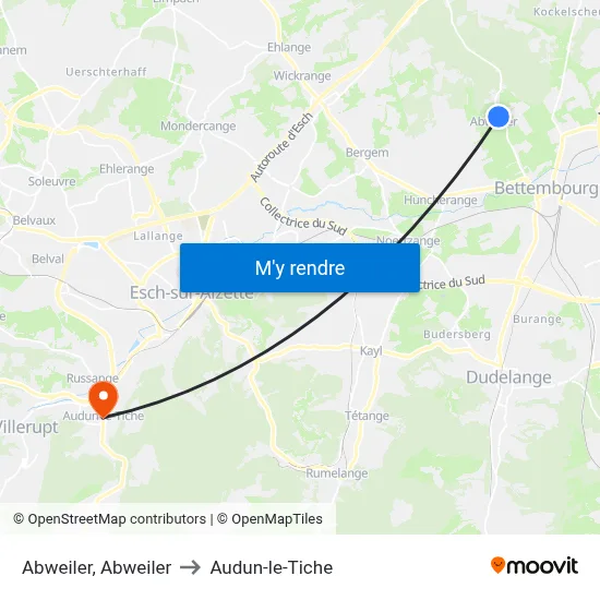Abweiler, Abweiler to Audun-le-Tiche map