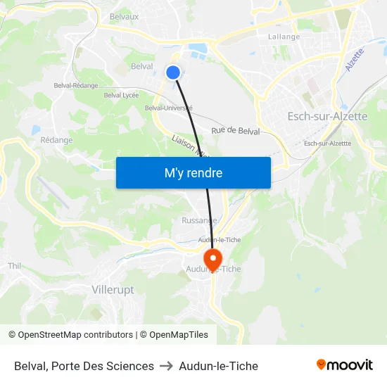 Belval, Porte Des Sciences to Audun-le-Tiche map