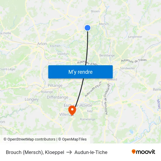Brouch (Mersch), Kloeppel to Audun-le-Tiche map