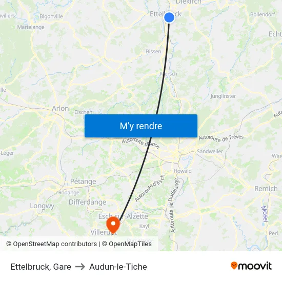 Ettelbruck, Gare to Audun-le-Tiche map