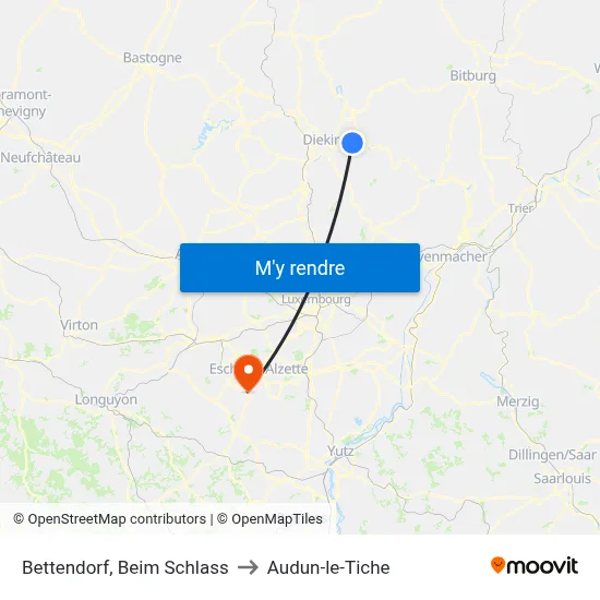Bettendorf, Beim Schlass to Audun-le-Tiche map