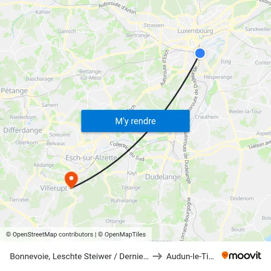 Bonnevoie, Leschte Steiwer / Dernier Sol to Audun-le-Tiche map