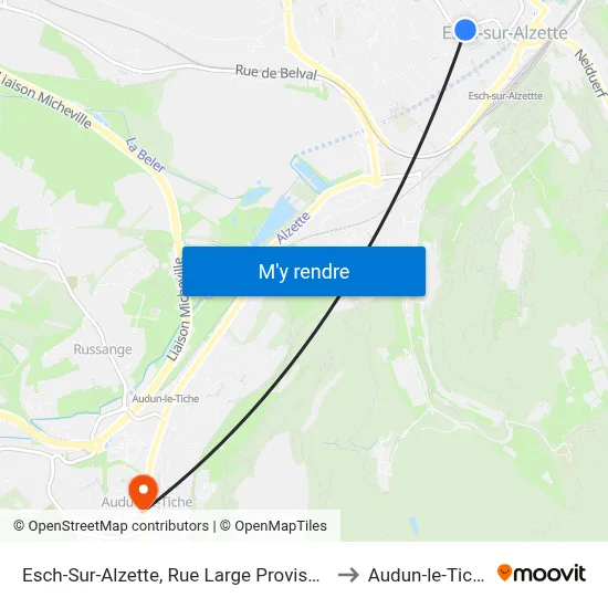 Esch-Sur-Alzette, Rue Large Provisoire to Audun-le-Tiche map
