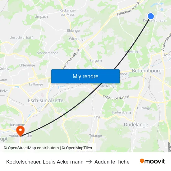 Kockelscheuer, Louis Ackermann to Audun-le-Tiche map