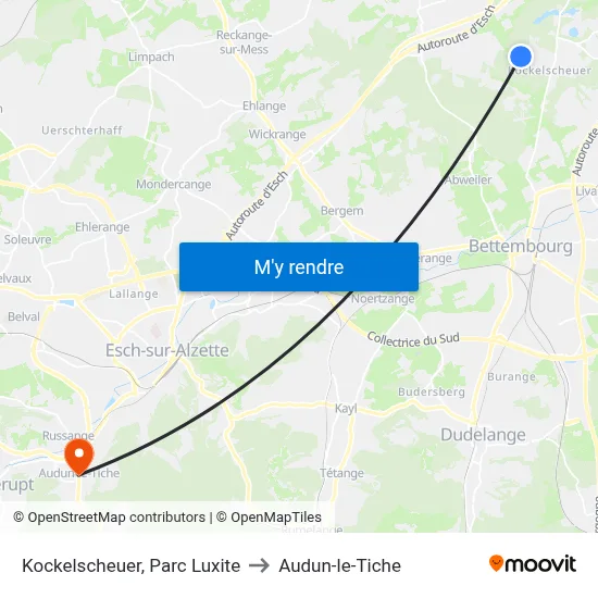 Kockelscheuer, Parc Luxite to Audun-le-Tiche map