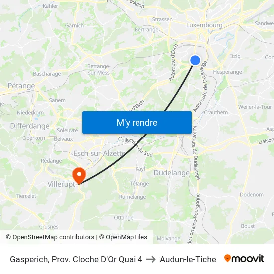 Gasperich, Prov. Cloche D'Or Quai 4 to Audun-le-Tiche map